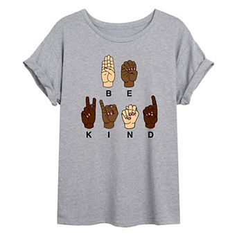 Juniors' Be Kind Sign Language Oversized Graphic Tee