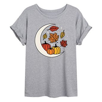 Juniors' Autumn Fall Moon Oversized Graphic Tee