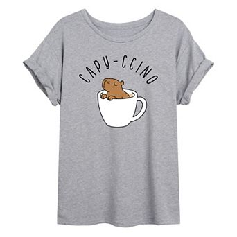Juniors' Capy-Ccino Coffee Oversized Graphic Tee