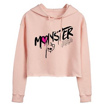 Juniors' Monster High Pink Logo Cropped Graphic Hoodie