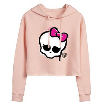Juniors' Monster High Cropped Cute Skull Pink Graphic Hoodie
