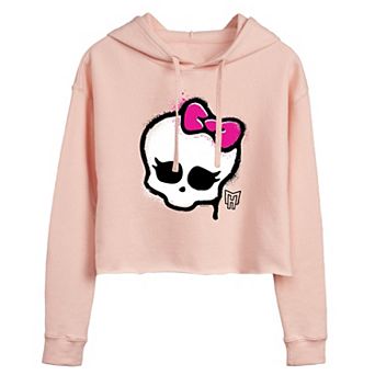 Juniors' Monster High Cropped Cute Skull Pink Graphic Hoodie