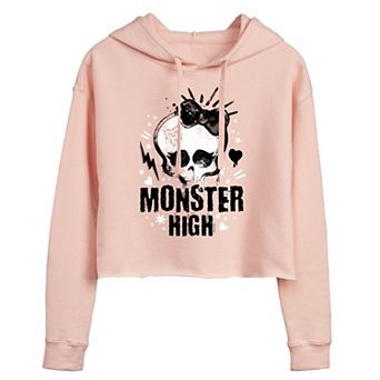 Juniors' Monster High Skull & Logo Pink Cropped Graphic Hoodie