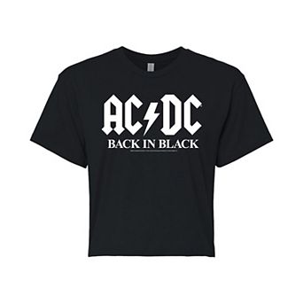 Juniors' AC/DC Back In Black Cropped Graphic Tee