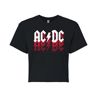 Juniors' AC/DC Logo Fade Cropped Graphic Tee