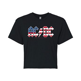 Juniors' AC/DC Patriotic Logo Cropped Graphic Tee