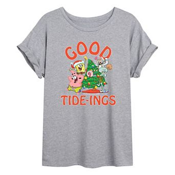 Juniors' SpongeBob Good Tide-ings Oversized Graphic Tee