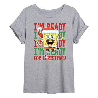Juniors' SpongeBob "I'm Ready!" Christmas Oversized Graphic Tee