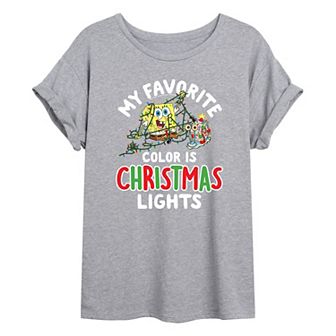 Juniors' SpongeBob Christmas Lights Oversized Graphic Tee