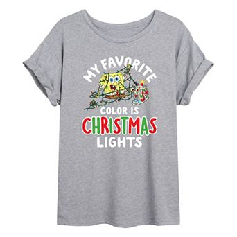 Juniors' SpongeBob Christmas Lights Oversized Graphic Tee