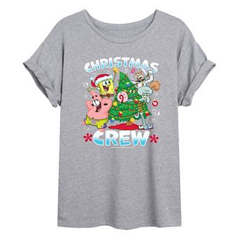 Juniors' Nickelodeon SpongeBob Christmas Crew Oversized Graphic Tee