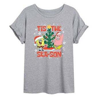 Juniors' Nickelodeon SpongeBob Tis The Sea-Son Oversized Graphic Tee
