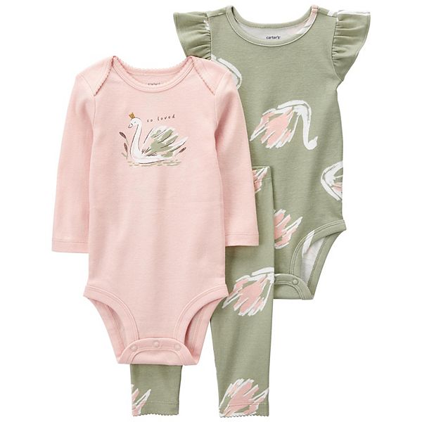 Bebe Kidsbaby Girl 3-piece Set - Love Print Bodysuit & Pants With