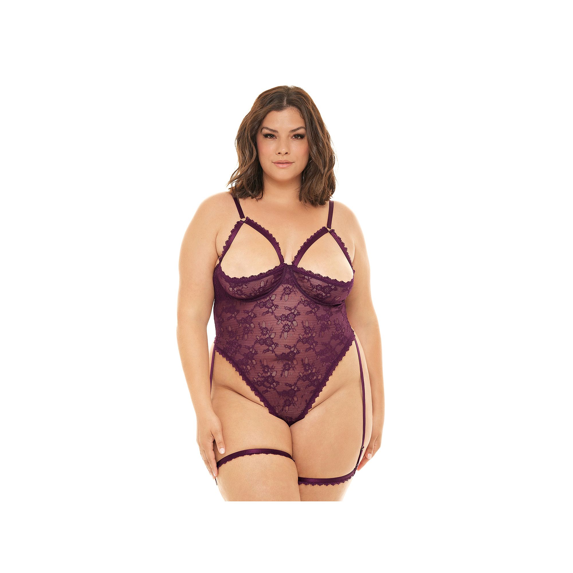 Plus Size Oh La La Cheri Elayne Open Cup Lace Bodysuit 52-11739X, Womens, 