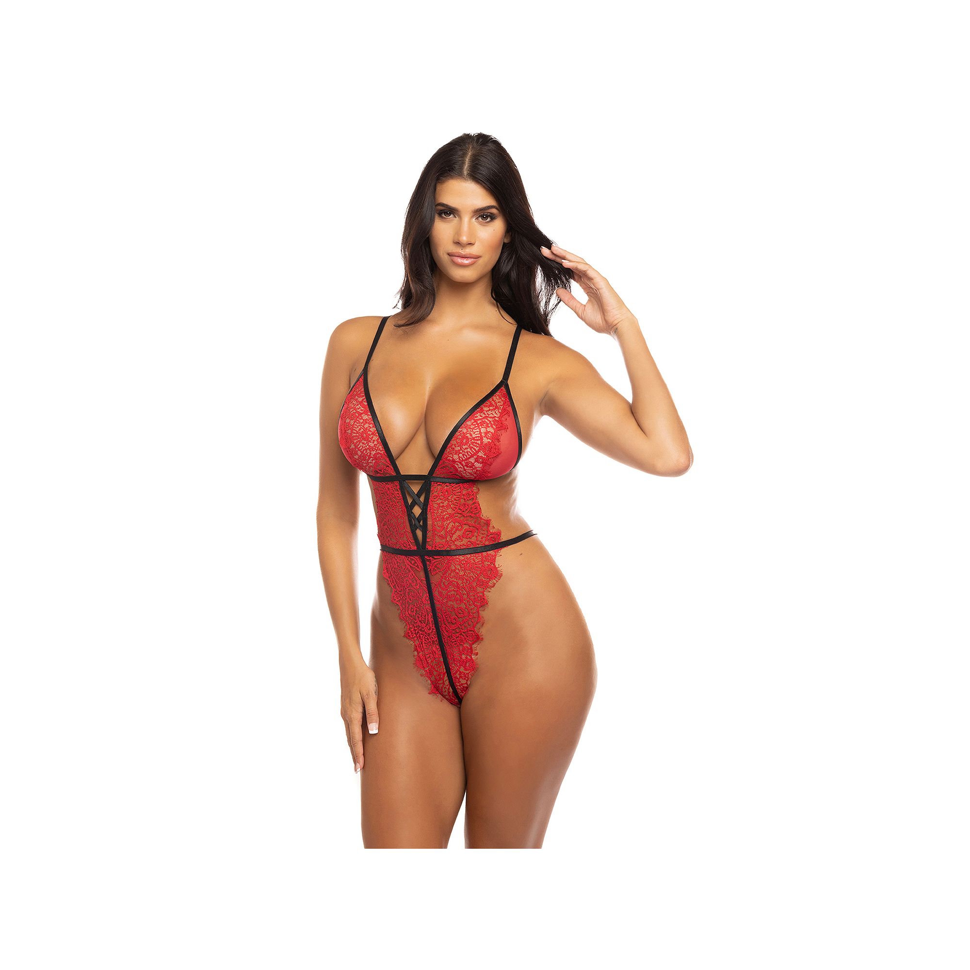 Womens Oh La La Cheri Scalloped Lace Multistrap Bodysuit 50-11748, Size: S