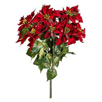 Vickerman Artificial Poinsettia and Leaf Bush - 18 in