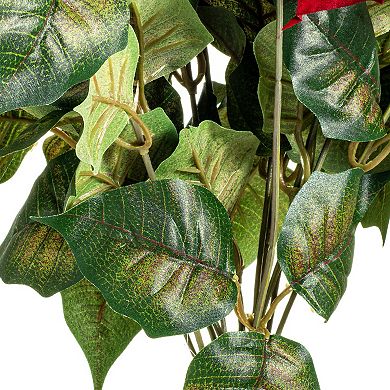 Vickerman Artificial Poinsettia and Leaf Bush - 18-in.