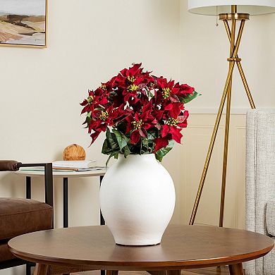 Vickerman Artificial Poinsettia and Leaf Bush - 18-in.