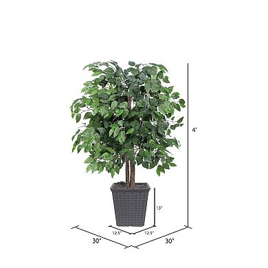 Vickerman Artificial Ficus Bush in Gray Square Plastic Container