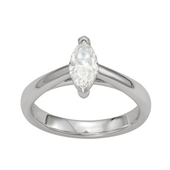 Moissanite Outlet Sterling Silver 3/4 Carat T.W. Lab-Created Moissanite Marquise Cathedral Solitaire Ring
