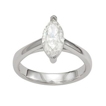 Moissanite Outlet Sterling Silver 1 3/4 Carat T.W. Marquise Cathedral Solitaire Ring