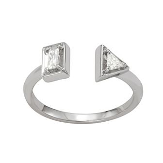 Moissanite Outlet Sterling Silver 1/5 Carat T.W. Lab-Created Moissanite Triangle & Baguette Two-Stone Ring