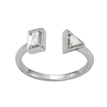 Moissanite Outlet Sterling Silver 1/5 Carat T.W. Lab-Created Moissanite Triangle & Baguette Two-Stone Ring