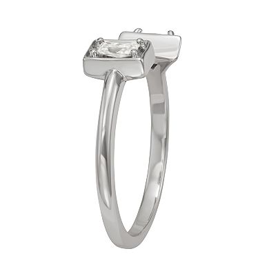 Moissanite Outlet Sterling Silver 1/5 Carat T.W. Triangle & Baguette Two-Stone Ring