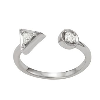Moissanite Outlet Sterling Silver 1/5 Carat T.W. Triangle & Round Lab-Created Moissanite Two-Stone Ring