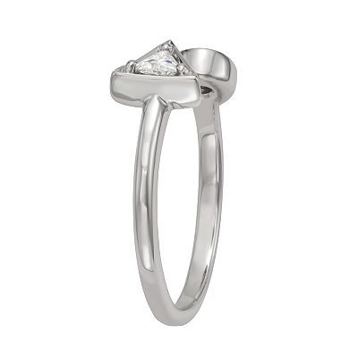 Moissanite Outlet Sterling Silver 1/5 Carat T.W. Triangle & Round Moissanite Two-Stone Ring
