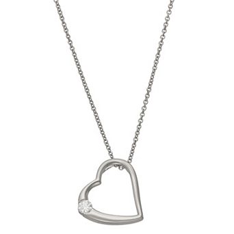 Moissanite Outlet Sterling Silver 1/8 Carat T.W. Lab-Created Moissanite Studded Heart Pendant Necklace