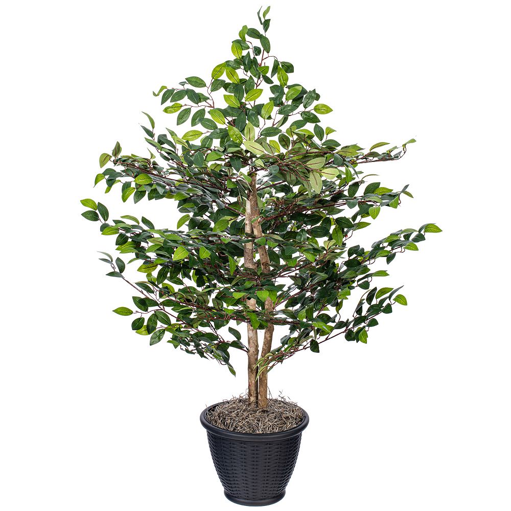 Vickerman Artificial Mini Ficus Bush in Gray Round Plastic Container
