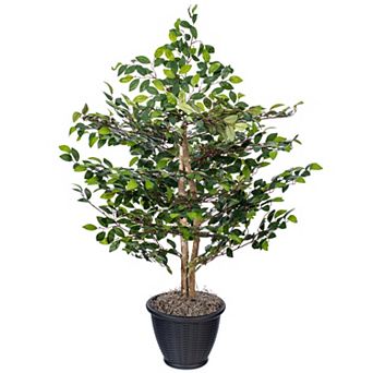 Vickerman Artificial Mini Ficus Bush in Gray Round Plastic Container
