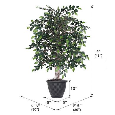 Vickerman Artificial Mini Ficus Bush in Gray Round Plastic Container