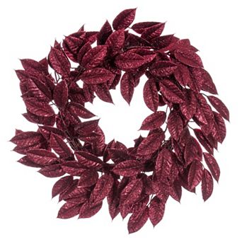 Vickerman 24" Burgundy Gardenia Glitter Artificial Wreath