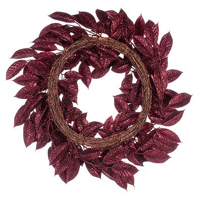 Vickerman 24" Burgundy Gardenia Glitter Artificial Wreath