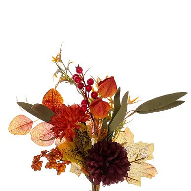 Vickerman 20" Burgundy Mum, Lantern & Berry Artificial Wreath