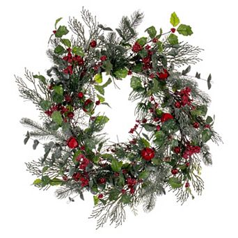 Vickerman Artificial Holly Pine Wreath with Jingle Bells