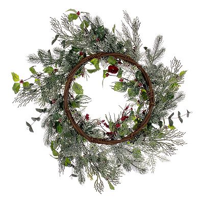 Vickerman Artificial Holly Pine Wreath with Jingle Bells