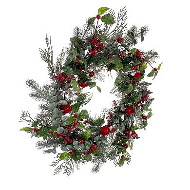 Vickerman Artificial Holly Pine Wreath with Jingle Bells