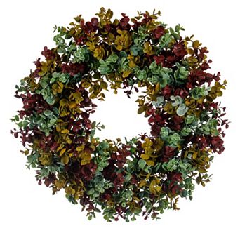 Vickerman 18" Red & Green Spiral Eucalyptus Artificial Wreath