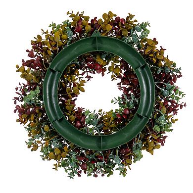 Vickerman 18" Red & Green Spiral Eucalyptus Artificial Wreath