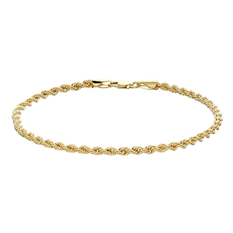 Au Naturale 14k Gold 2.7mm Rope Chain Bracelet, Womens, Size: 7.5, Yell