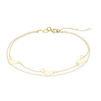 Au Naturale 14k Gold Heart Links Two Row Bracelet
