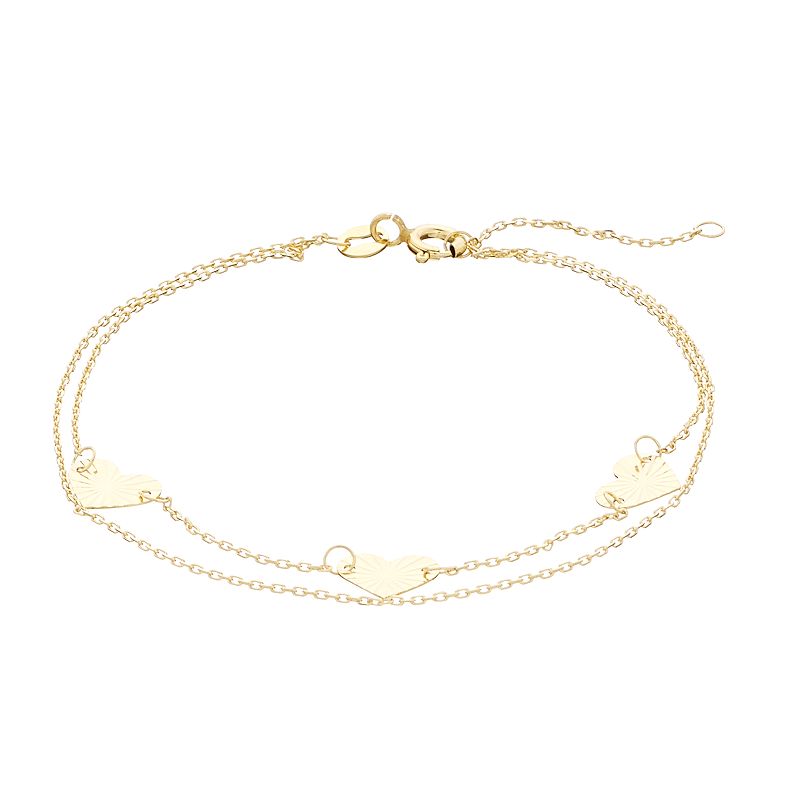 Au Naturale 14k Gold Heart Links Two Row Bracelet, Womens, Size: 6.5-7.5