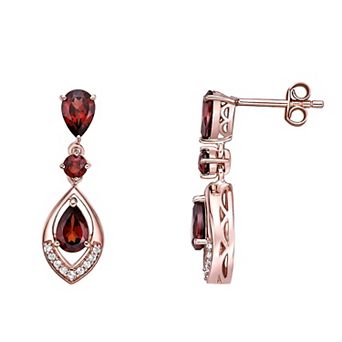 Gemminded 18 Gold Over Silver Garnet Drop Earrings