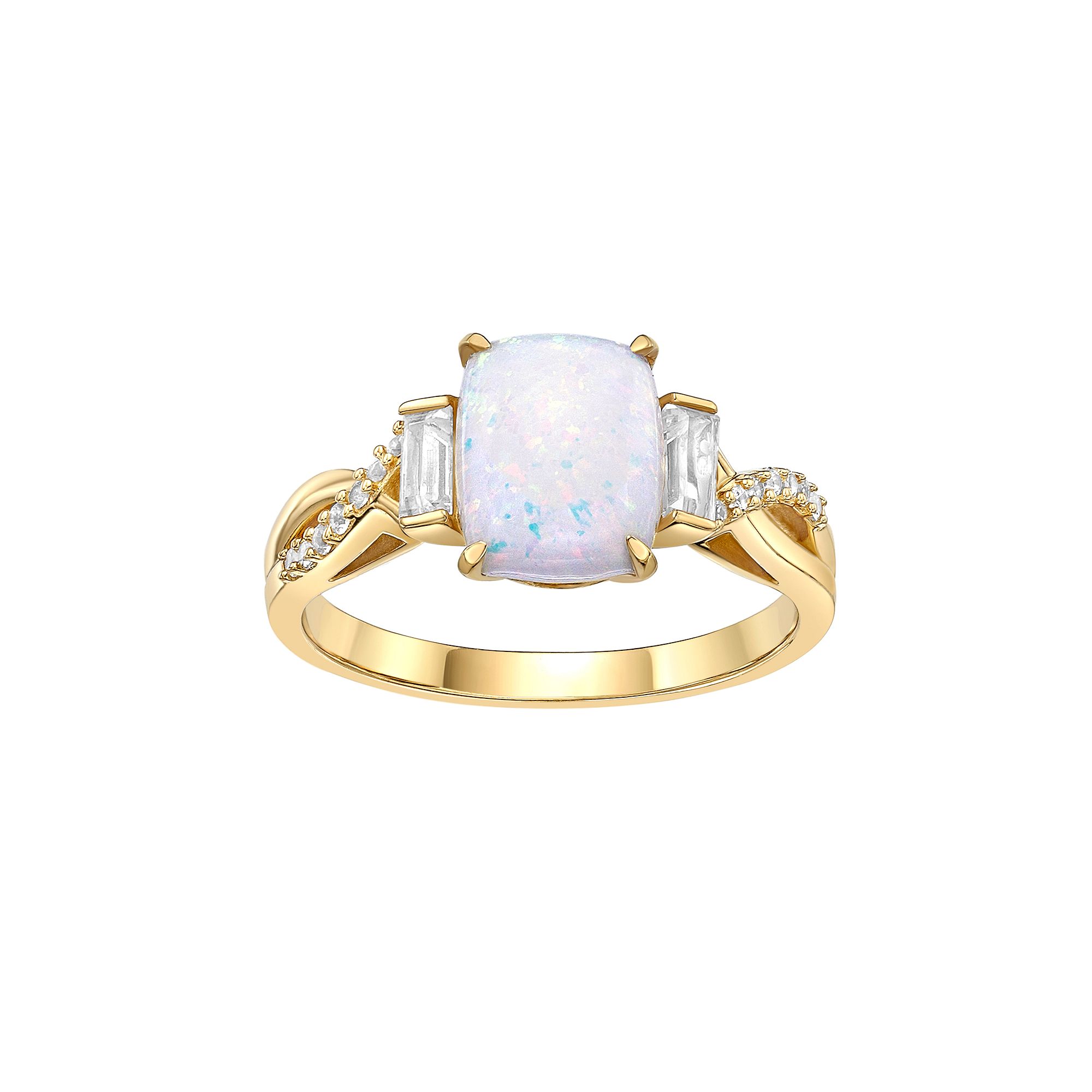 Gemminded 18 Gold Over Silver Lab-Created White Opal Baguette Ring, Womens