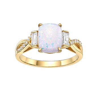 Gemminded 18 Gold Over Silver Lab-Created White Opal Baguette Ring