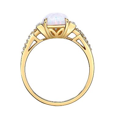 Gemminded 18 Gold Over Silver Lab-Created White Opal Baguette Ring