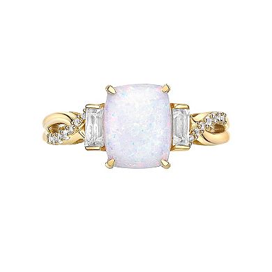 Gemminded 18 Gold Over Silver Lab-Created White Opal Baguette Ring